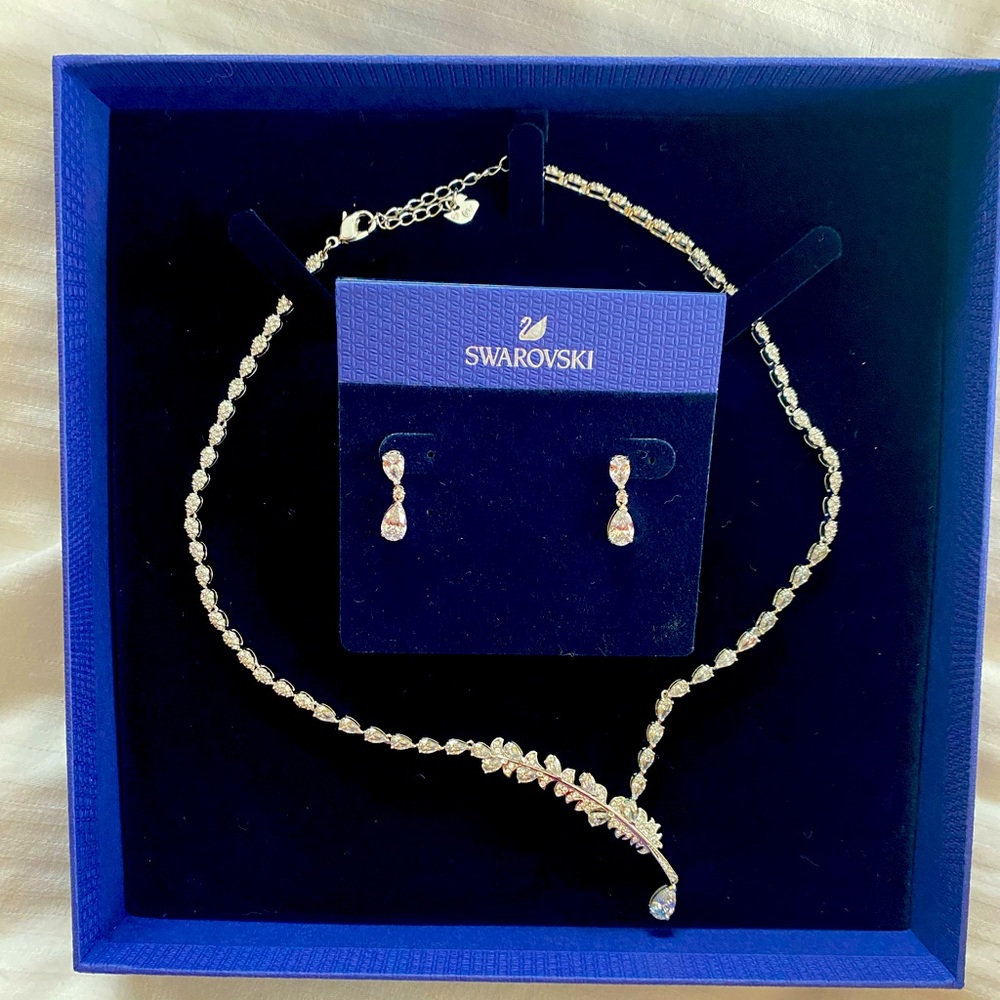 Swarovski Feather Necklace and Drop Earrings